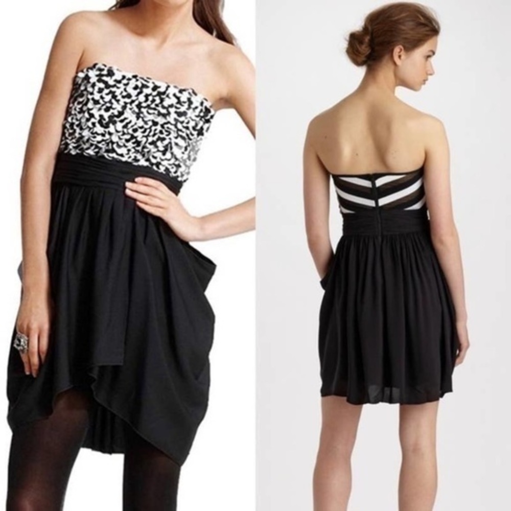 Alice + Olivia black white sequin strapless dress GG11